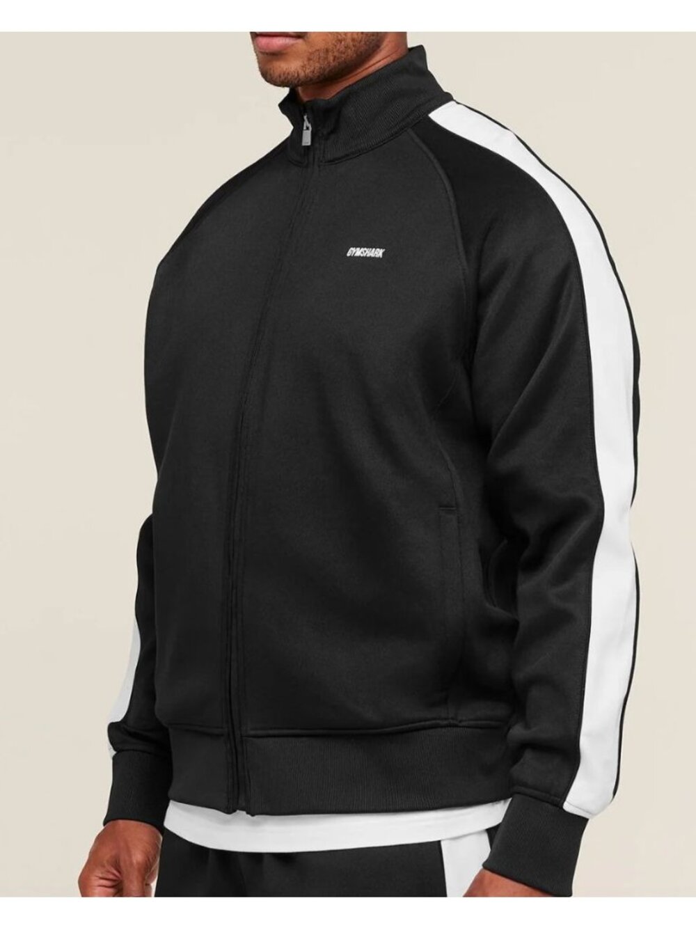 Gymshark Black & White Full-Zip Tricot Track Jacket XXL Men's Polyester Blend